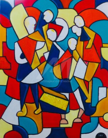 Painting titled " Méfiance." by Esdez, Original Artwork, Fabric