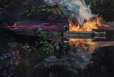 Pintura intitulada "Moon is gone" por Estelle Magnin, Obras de arte originais, Óleo Montado em Alumínio
