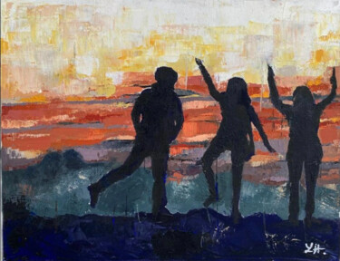 Peinture intitulée "Coucher de Soleil s…" par Laurène Hillion, Œuvre d'art originale, Huile