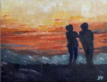 Peinture intitulée "Coucher de Soleil s…" par Laurène Hillion, Œuvre d'art originale, Huile