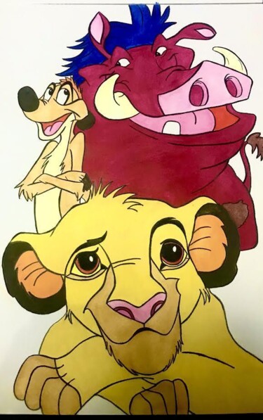 Disegno intitolato "Les amis de SIMBA" da Simart, Opera d'arte originale, Acquarello