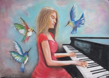 Рисунок под названием "la pianiste" - The Papart, Подлинное произведение искусства, Пастель