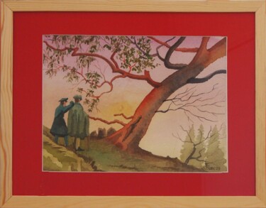 「Arbre et deux homme…」というタイトルの描画 Faby75によって, オリジナルのアートワーク, 水彩画