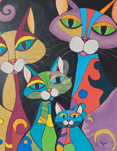 Tableau moderne chats stylisés et colorés