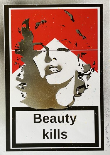 Drawing titled "BEAUTY KILLS MARILY…" by Johan  Chaaz, Original Artwork, Spray paint