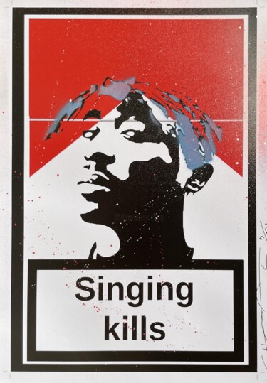 Drawing titled "SINGING KILLS 2PAC…" by Johan  Chaaz, Original Artwork, Spray paint