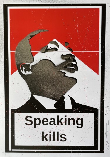 Drawing titled "SPEAKING KILLS MART…" by Johan  Chaaz, Original Artwork, Spray paint