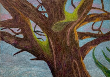Disegno intitolato "Chêne au Crépuscule " da Ross Gash, Opera d'arte originale, Cera