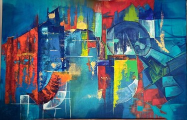 Schilderij getiteld "Amsterdam.1605" door Véronique Denis, Origineel Kunstwerk, Acryl Gemonteerd op Frame voor houten branca…