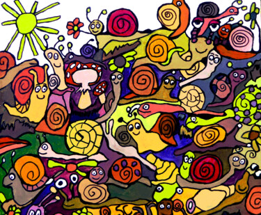 Peinture intitulée "escargots pressés" par Yves Perrin, Œuvre d'art originale, Acrylique