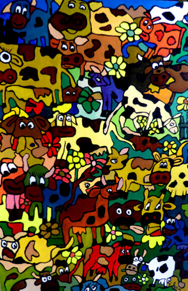 Peinture intitulée "Des pis et des corn…" par Yves Perrin, Œuvre d'art originale, Acrylique