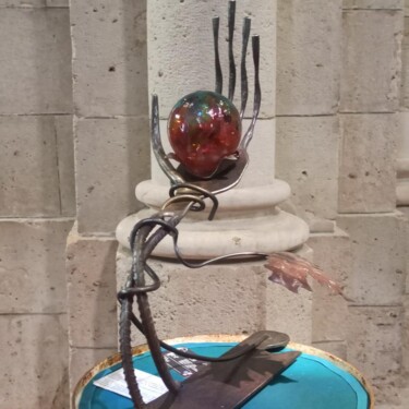 Scultura intitolato "L'OEUF" da Thierry Jamme/ Des Choses À Fer, Opera d'arte originale, Acciaio inossidabile