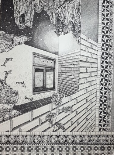 Drawing titled "La salle de bain du…" by Elsa Broustet, Original Artwork, Ink