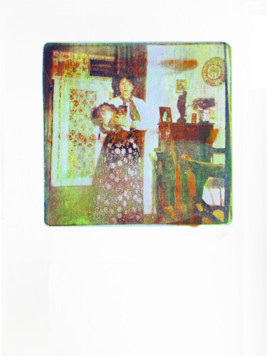 Annette et son chat, 1976 Printmaking titled "Annette et son chat…" by Caroline Delétoille, Original Artwork, Screenprinting