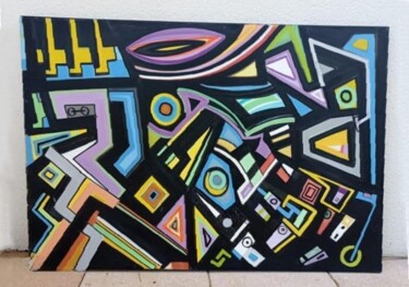 Peinture intitulée "Black and Color 2" par Christian Vernier, Œuvre d'art originale, Tissu
