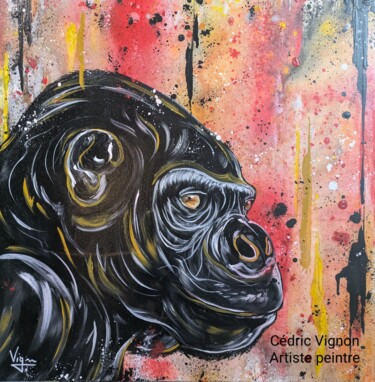 绘画 标题为“Peinture gorille go…” 由Cédric Vignon, 原创艺术品, 丙烯 安装在木质担架架上
