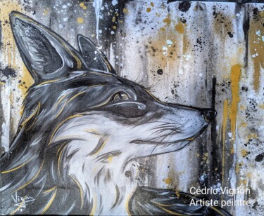 绘画 标题为“Peinture renard fox…” 由Cédric Vignon, 原创艺术品, 丙烯 安装在木质担架架上