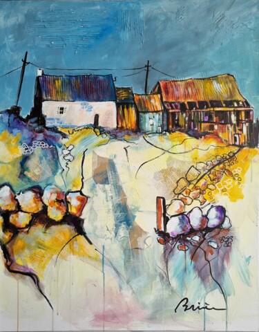 Collages intitolato "la vieille ferme" da Patrick Briere, Opera d'arte originale, Acrilico