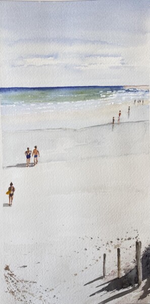 Peinture intitulée "Partir à la plage" par Gabrielle, Œuvre d'art originale, Aquarelle