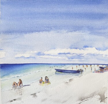 Peinture intitulée "la petite barque bl…" par Gabrielle, Œuvre d'art originale, Aquarelle