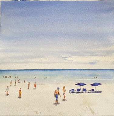 Peinture intitulée "Avoir un transat ou…" par Gabrielle, Œuvre d'art originale, Aquarelle