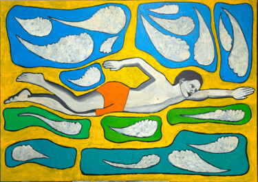 Peinture intitulée " le nageur" par Guillaume Cord, Œuvre d'art originale, Acrylique