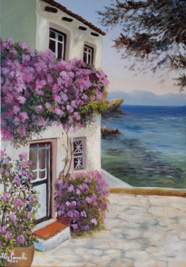 Pintura intitulada "Encanto de Santorini" por Alex Carvalho, Obras de arte originais, Acrílico