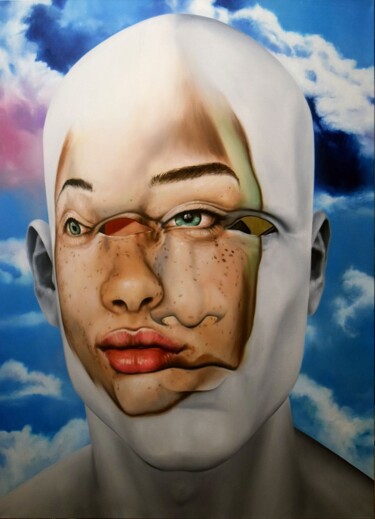 Painting titled "Face FS132 Bleuïté " by Christophe Avella Bagur, Original Artwork, Oil