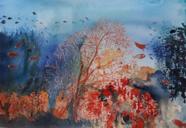 Peinture intitulée "FONDS MARINS 2" par Garonne Garonne, Œuvre d'art originale, Aquarelle