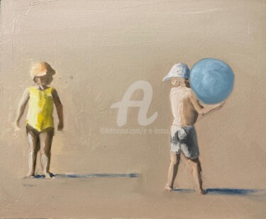 Painting titled "Jeu d'efants" by A.N.Leroux, Original Artwork, Wood