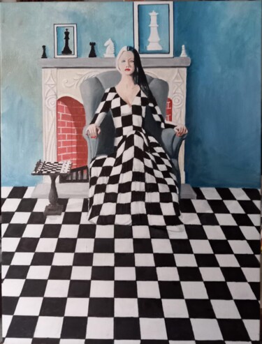 Pintura intitulada "La reine des échecs" por Paul Sullivan, Obras de arte originais, Acrílico Montado em Armação em madeira