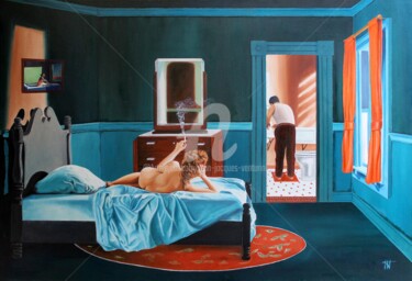 제목이 "La chambre bleue"인 미술작품 Jean-Jacques Venturini로, 원작, 기름