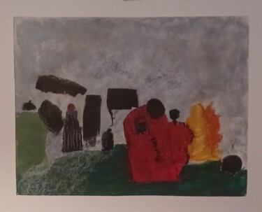 Tekening getiteld "African Tragedy" door Serge Maronese, Origineel Kunstwerk, Pastel