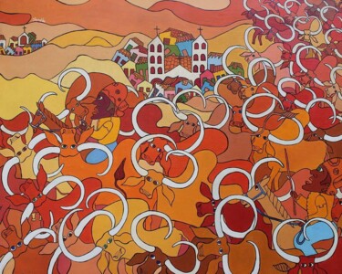 Pittura intitolato "A boiada - La troup…" da Ivonaldo, Opera d'arte originale, Acrilico