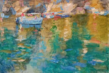 Pittura intitolato "Boats in the Sun" da Nizamov, Opera d'arte originale, Olio Montato su Telaio per barella in legno
