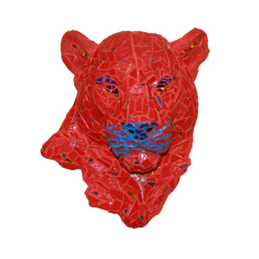 Escultura intitulada "“Red Bagheera”" por Trm (Thomas Rouan Mosaïste), Obras de arte originais, Tinta de esmalte