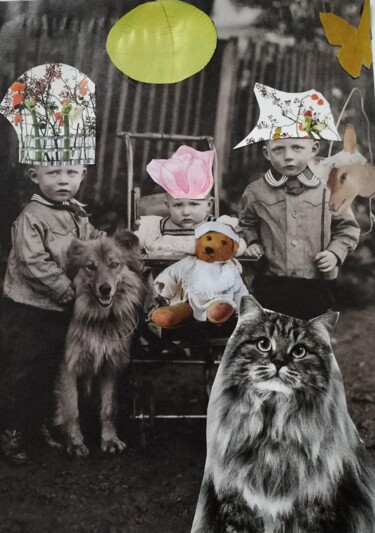 Collages getiteld "CHILDHOOD" door Lielie Sellier, Origineel Kunstwerk, Papier