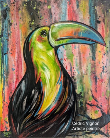 绘画 标题为“Peinture toucan ani…” 由Cédric Vignon, 原创艺术品, 丙烯 安装在木质担架架上