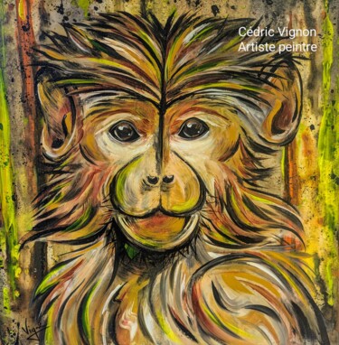 绘画 标题为“Peinture singe capu…” 由Cédric Vignon, 原创艺术品, 丙烯 安装在木质担架架上