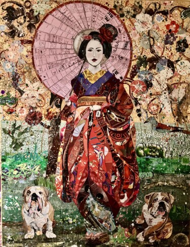 제목이 "aiko, winston and b…"인 콜라주 Moira Mcainsh로, 원작, 콜라주 나무 들것 프레임에 장착됨
