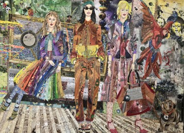 friends with chiko and casanova Collages titled "friends with chiko…" by Moira Mcainsh, Original Artwork, Collages Mounted on Wood Stretcher frame
