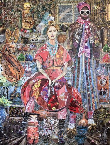 "scarlett, macha and…" başlıklı Kolaj Moira Mcainsh tarafından, Orijinal sanat, Kolaj Ahşap Sedye çerçevesi üzerine monte ed…