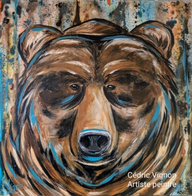 绘画 标题为“Peinture ours bear…” 由Cédric Vignon, 原创艺术品, 丙烯 安装在木质担架架上