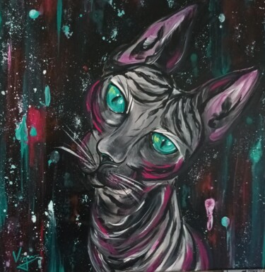 绘画 标题为“Peinture chat égypt…” 由Cédric Vignon, 原创艺术品, 丙烯 安装在木质担架架上