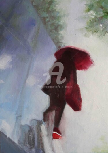 Painting titled "1- Marche au ciel" by A.N.Leroux, Original Artwork, Fabric