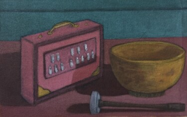 Painting titled "Shruti et bol tibét…" by Hortense Laurent, Original Artwork, Fabric