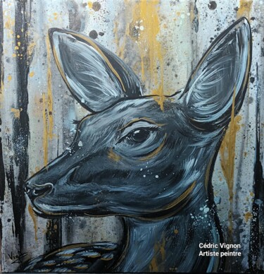 绘画 标题为“Peinture biche deer…” 由Cédric Vignon, 原创艺术品, 丙烯 安装在木质担架架上