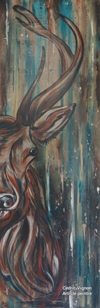 绘画 标题为“Peinture cerf deer…” 由Cédric Vignon, 原创艺术品, 丙烯 安装在木质担架架上