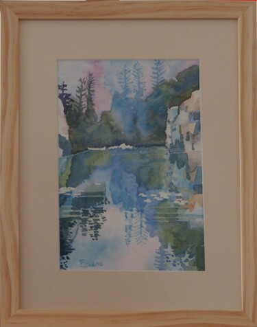 Рисунок под названием "Etang aux reflets" - Faby75, Подлинное произведение искусства, Акварель