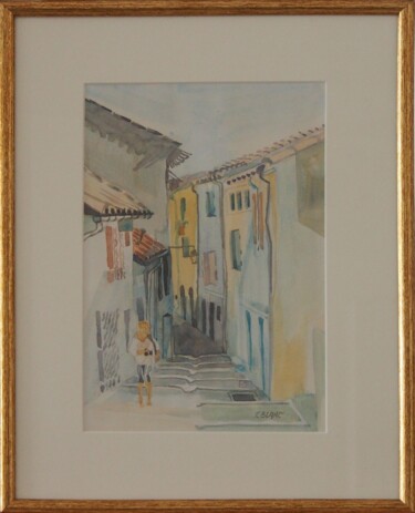 Painting titled "Promenade dans Arles" by Faby75, Original Artwork, Watercolor Mounted on Cardboard